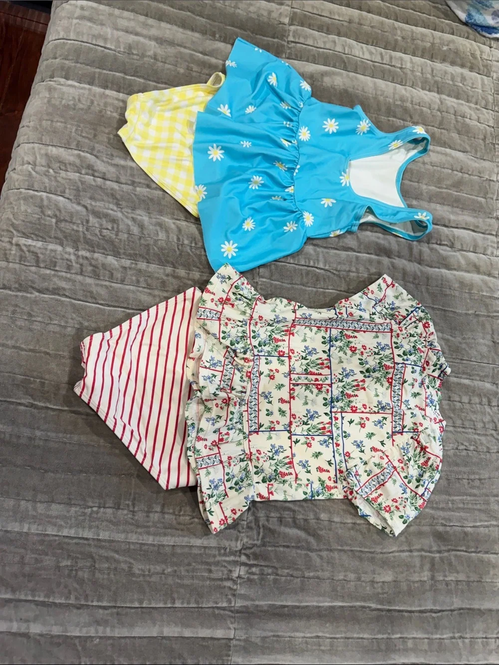 Girls' Daisy Blue Skirted Swimsuit & Floral Ruffled Swim Set side 6 gently used